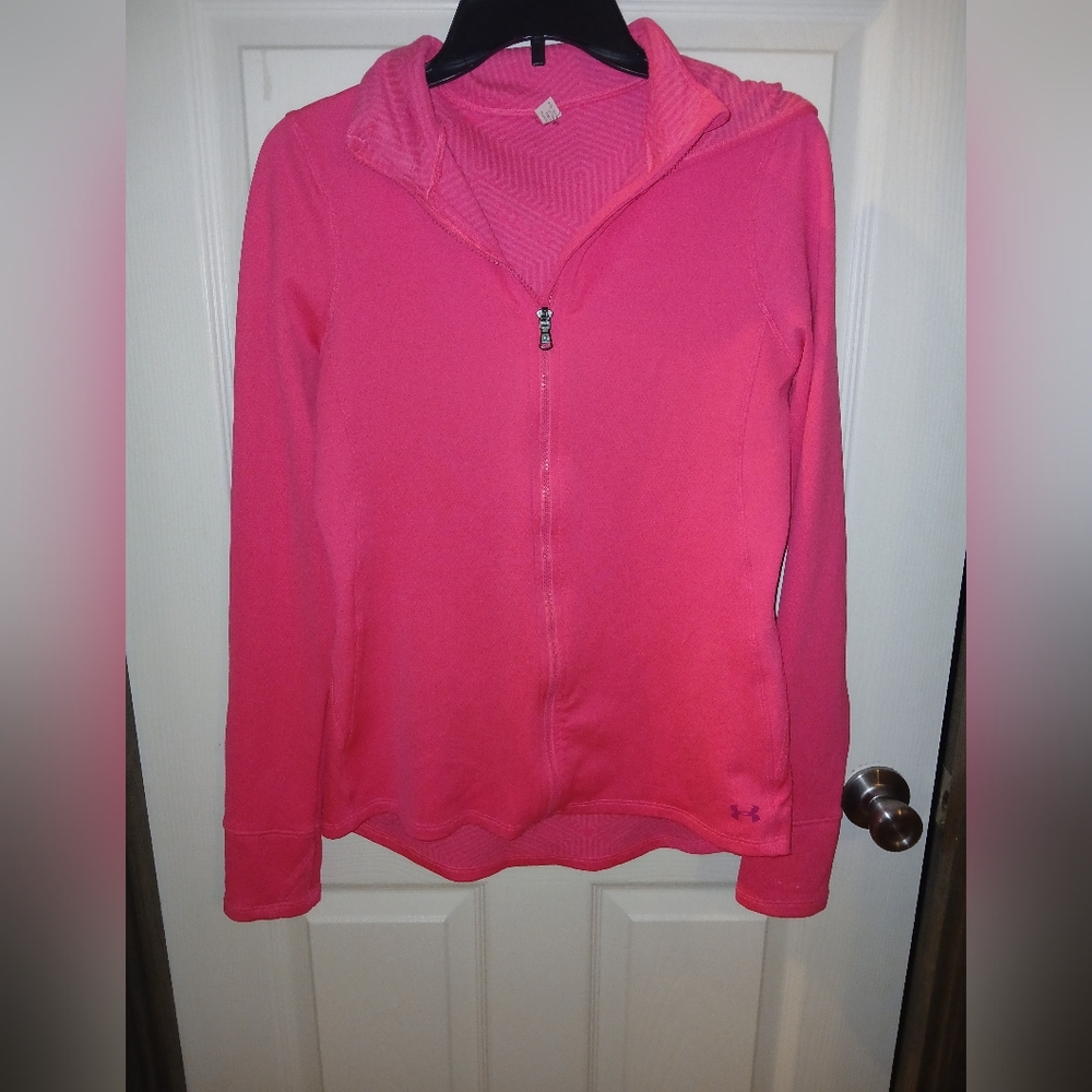 Women's Under Armour Long Sleeve Full Zip Shirt W Hood Pink Measurements In Pics